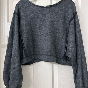 Hashtag Balloon Sleeve Raw Edge Oversized Charcoal Sweatshirt Sweater XS